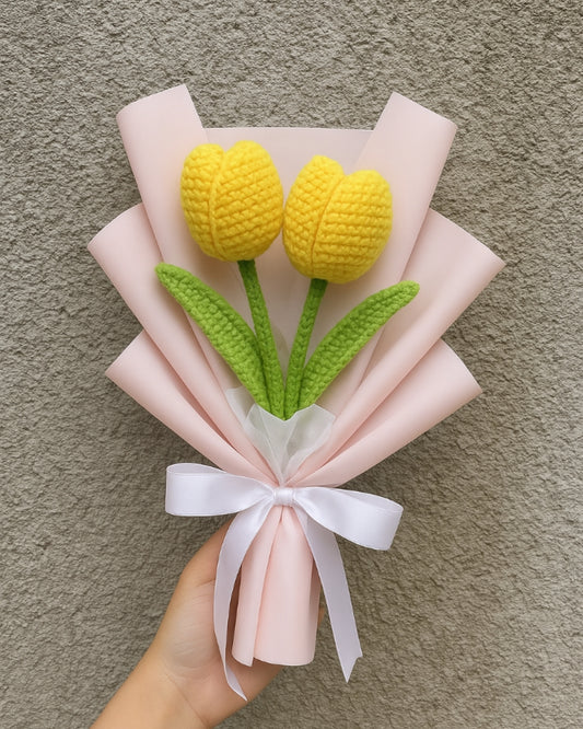 Handmade Crochet Yellow Tulip Bouquet