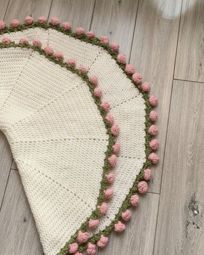 Handmade Crochet Pink Rose Bouquet Throw Blanket