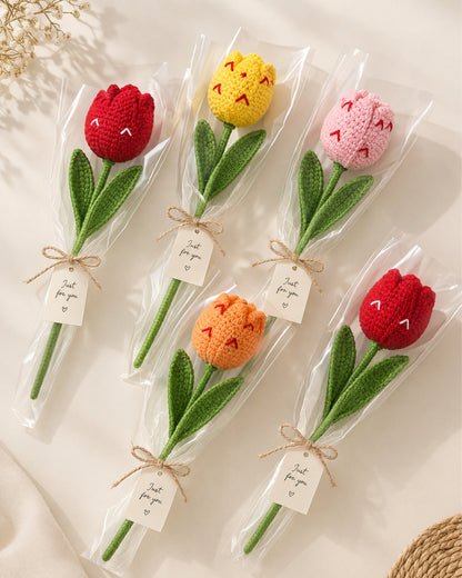 Handmade Crochet Heart Tulip Bouquet/Stick