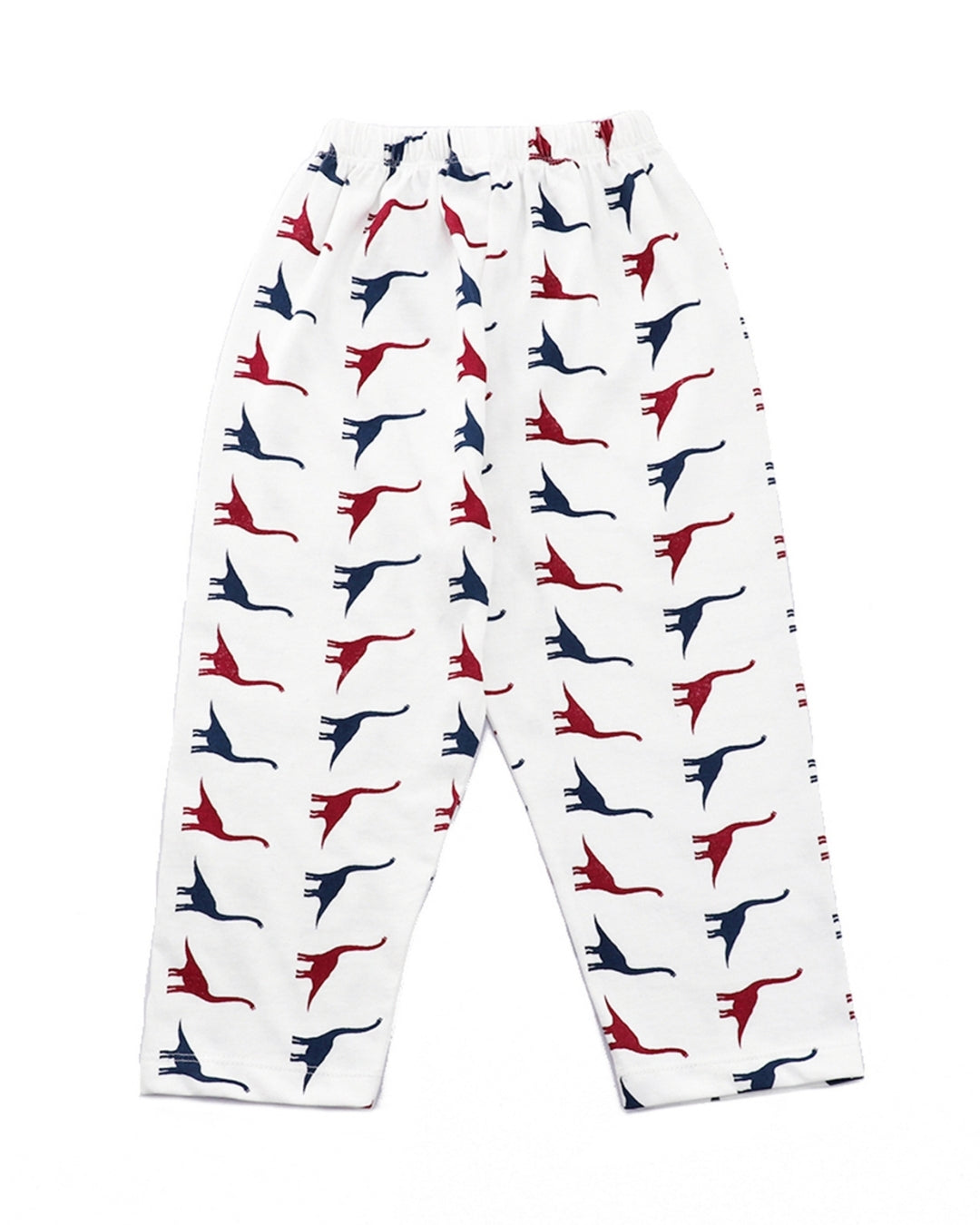 White Cotton Knit Full Length Dinosaur Printed Pajama