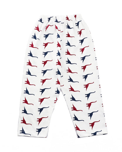 White Cotton Knit Full Length Dinosaur Printed Pajama