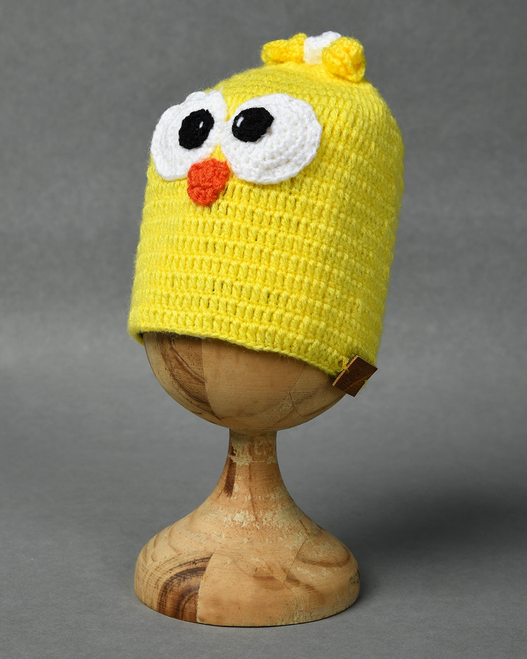 Yellow Self Design Beanie Handmade Knitted Woollen Cap for Kids