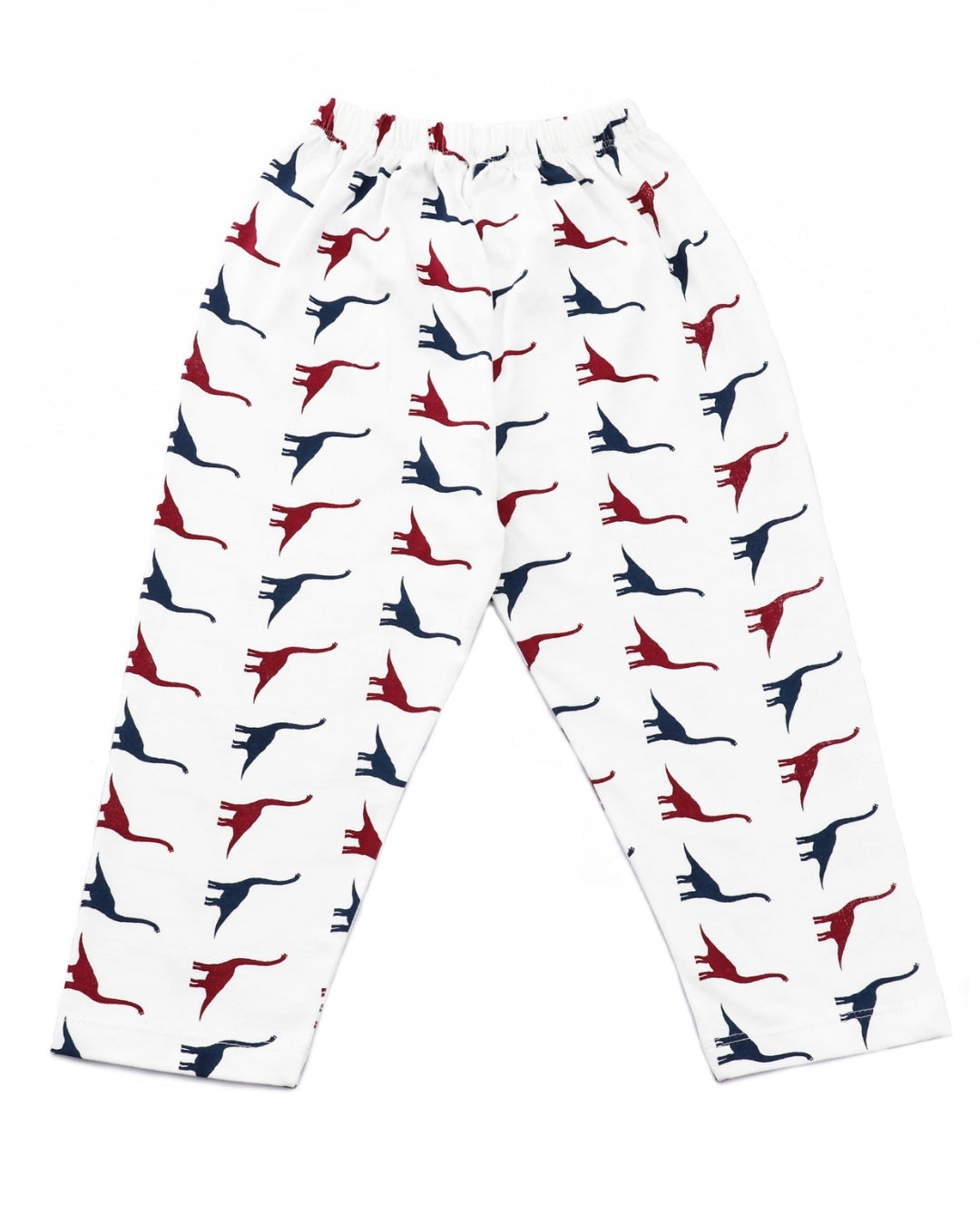 White Cotton Knit Full Length Dinosaur Printed Pajama