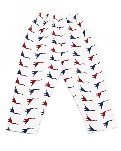 White Cotton Knit Full Length Dinosaur Printed Pajama