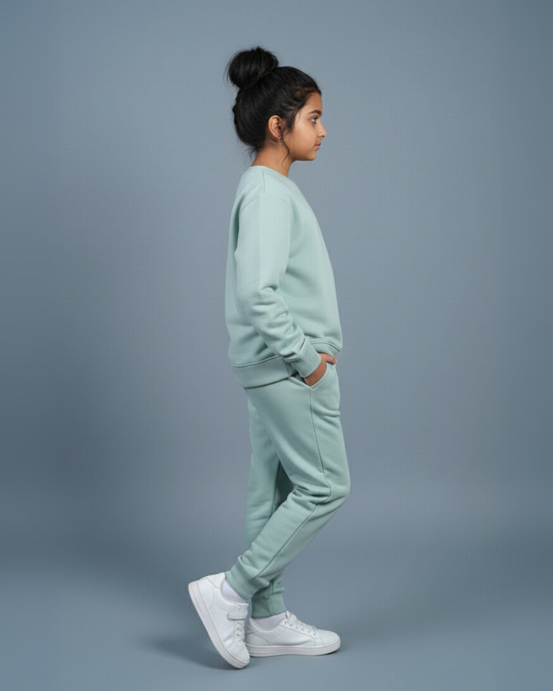 Green Premium Cotton Typographic Printed Jogger Set for Girls