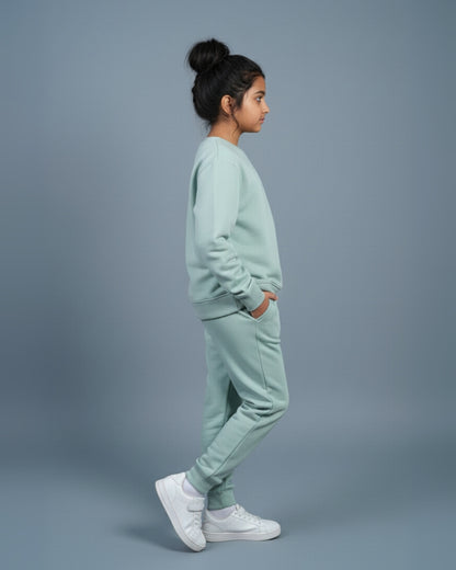 Green Premium Cotton Typographic Printed Jogger Set for Girls