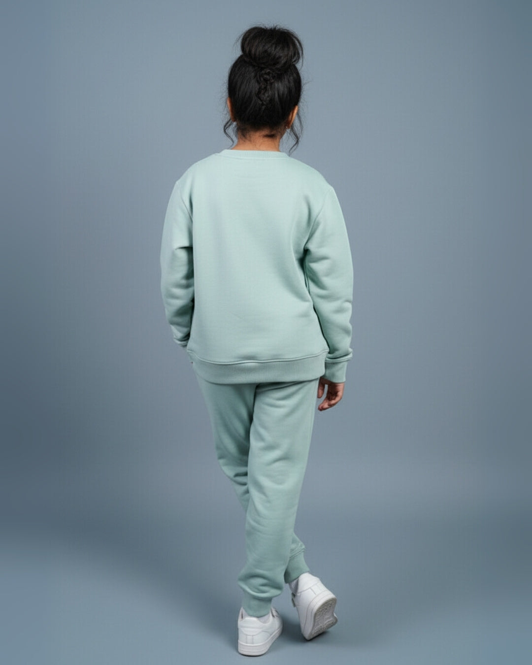 Green Premium Cotton Typographic Printed Jogger Set for Girls