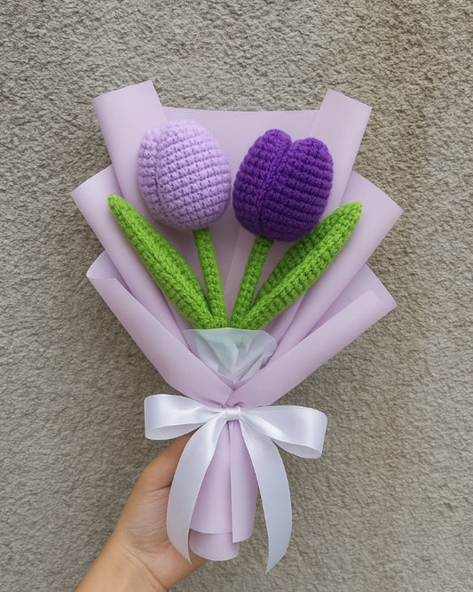 Handmade Crochet Mauve Tulip Bouquet