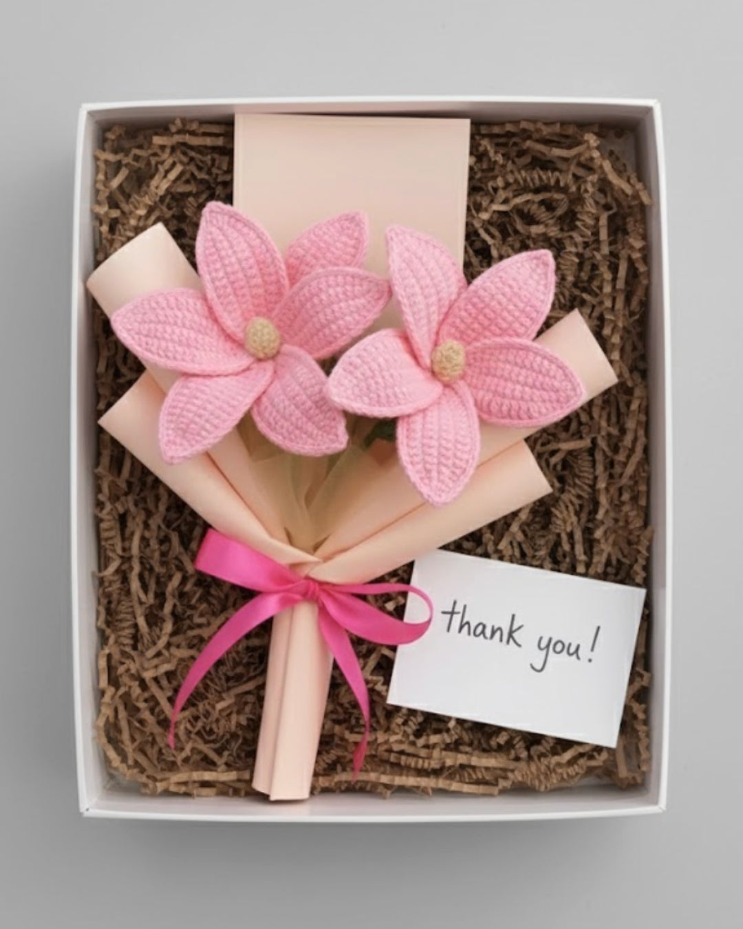 Handmade Mini Crochet Pink Lily Bouquet