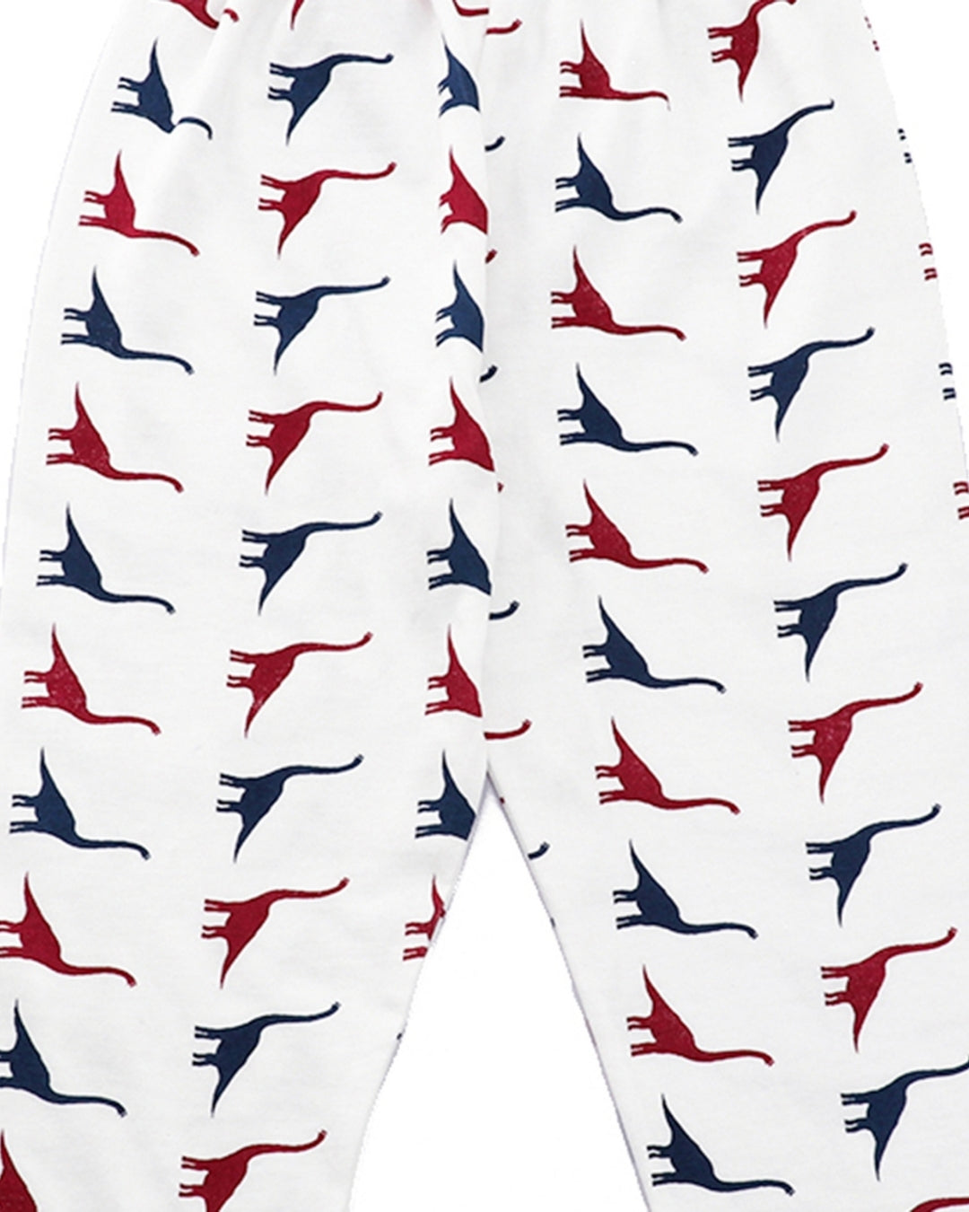 White Cotton Knit Full Length Dinosaur Printed Pajama