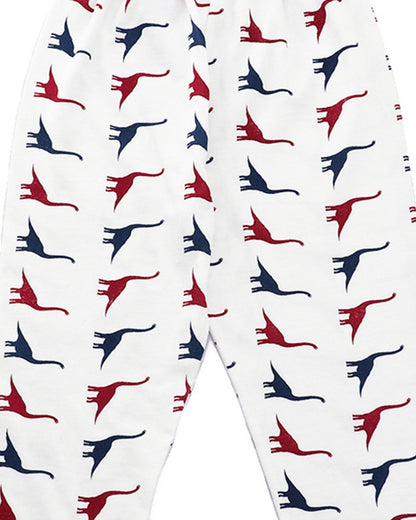 White Cotton Knit Full Length Dinosaur Printed Pajama
