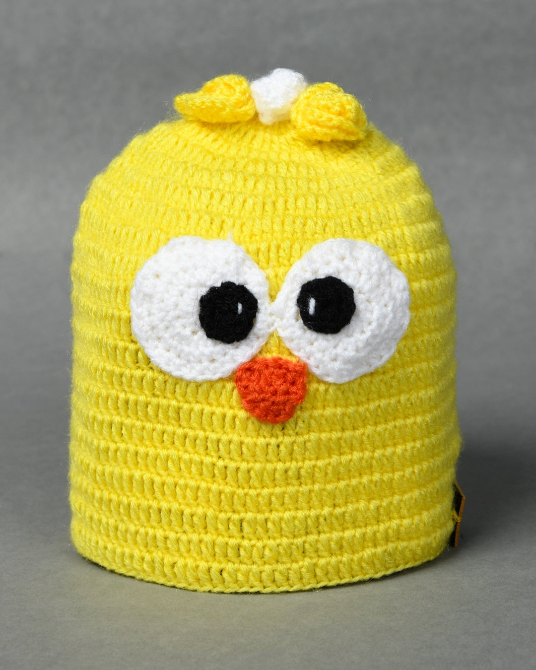 Yellow Self Design Beanie Handmade Knitted Woollen Cap for Kids
