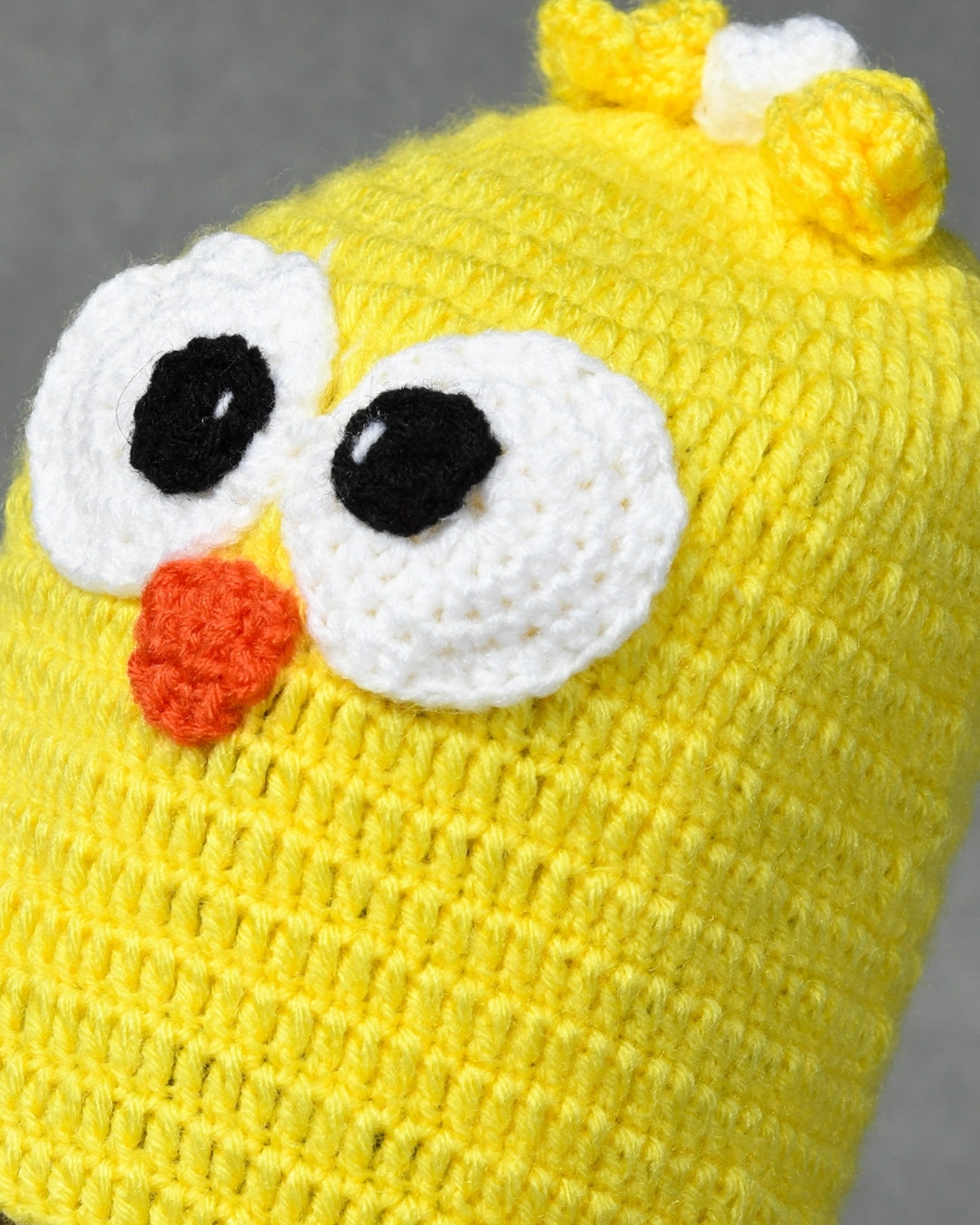 Yellow Self Design Beanie Handmade Knitted Woollen Cap for Kids
