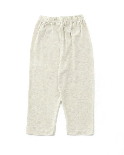 Off White Cotton Knit Full Length Solid Color Pajama