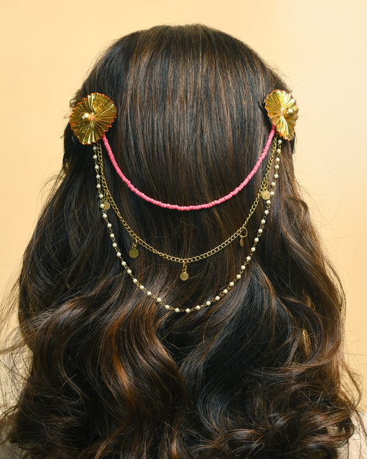 Ethnic Beaded Chain Hairclip - Golden