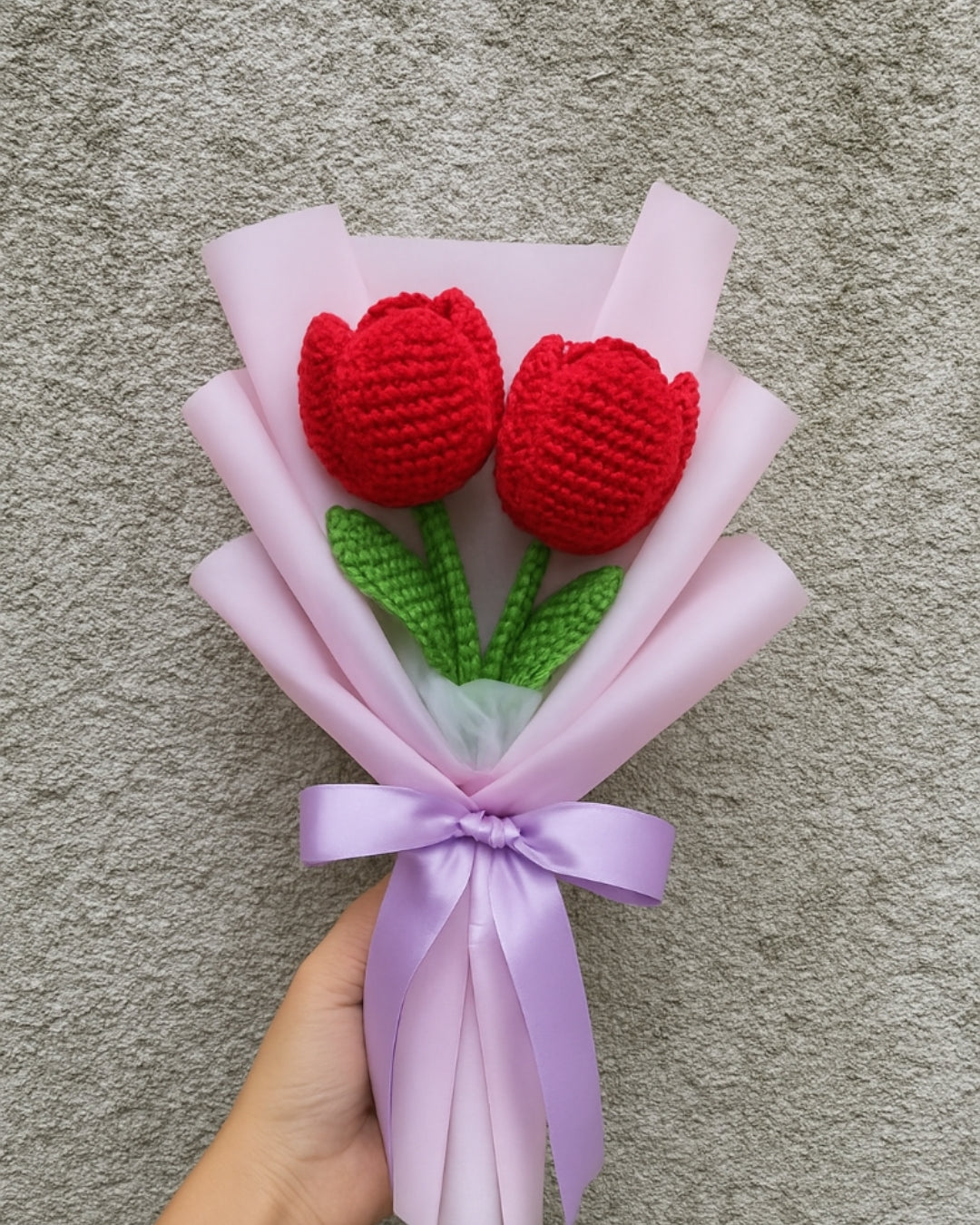 Handmade Crochet Red Tulip Bouquet