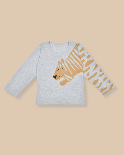 Grey Tiger Printed Cotton Night Suit for Kids