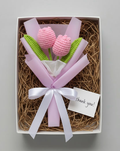 Handmade Crochet Pink Tulip Bouquet