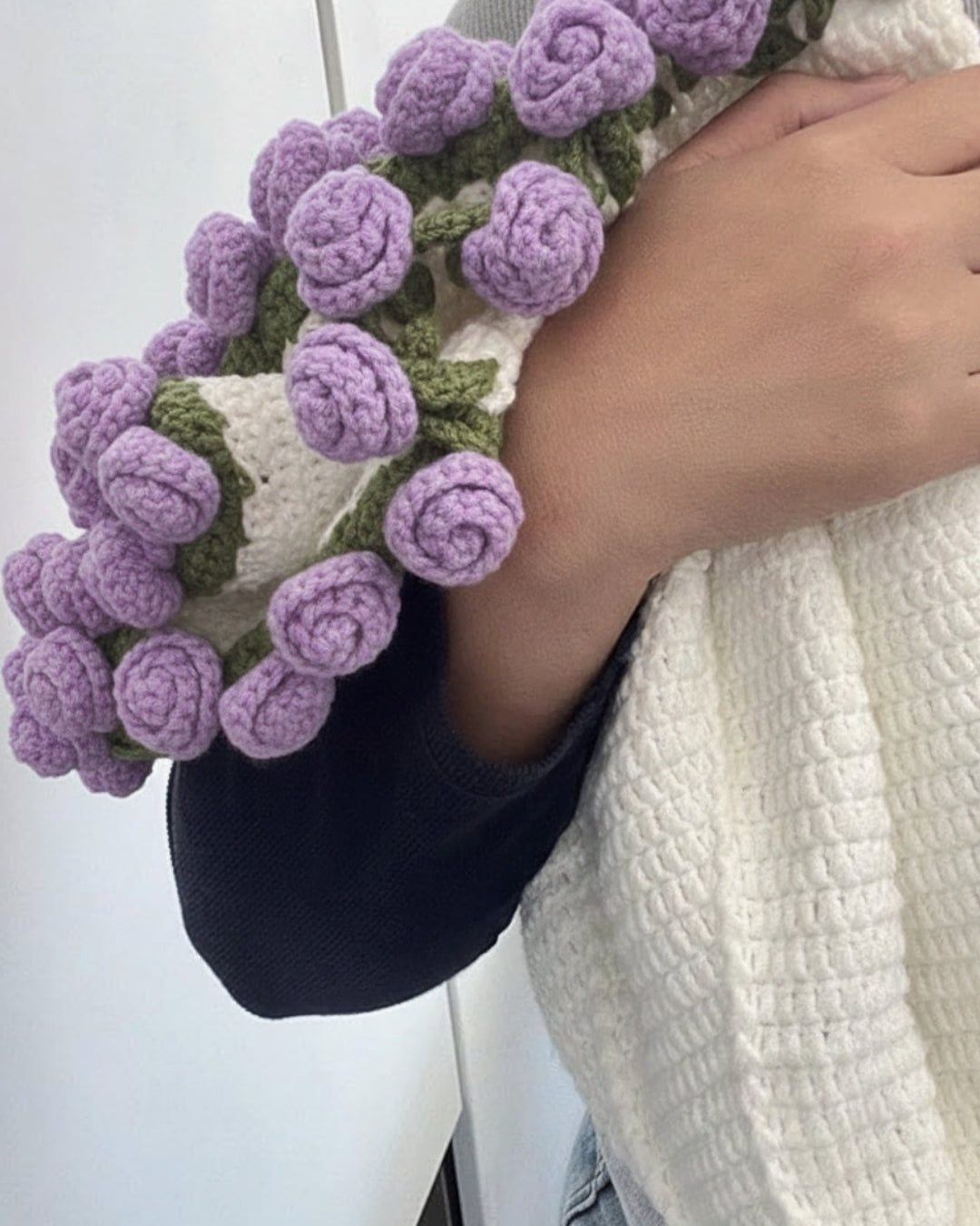 Handmade Crochet Purple Rose Bouquet Throw Blanket