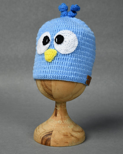 Blue Self Design Beanie Knitted Handmade Woollen Cap for Kids
