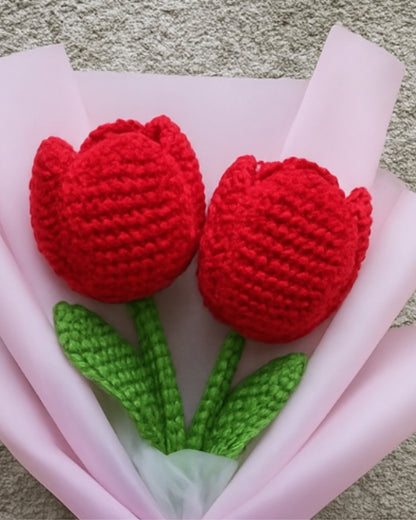 Handmade Crochet Red Tulip Bouquet