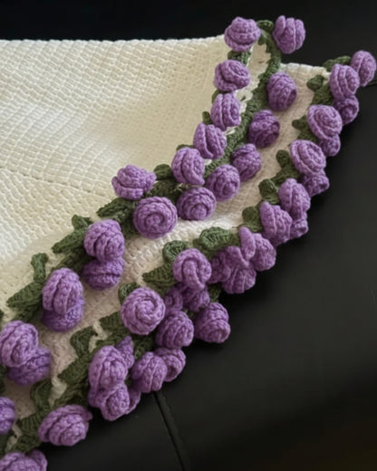 Handmade Crochet Purple Rose Bouquet Throw Blanket