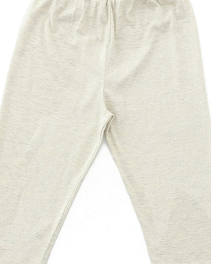 Off White Cotton Knit Full Length Solid Color Pajama