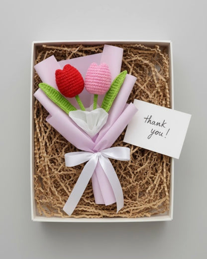 Handmade Crochet Pink & Red Tulip Bouquet