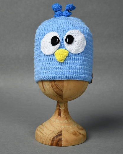 Blue Self Design Beanie Knitted Handmade Woollen Cap for Kids
