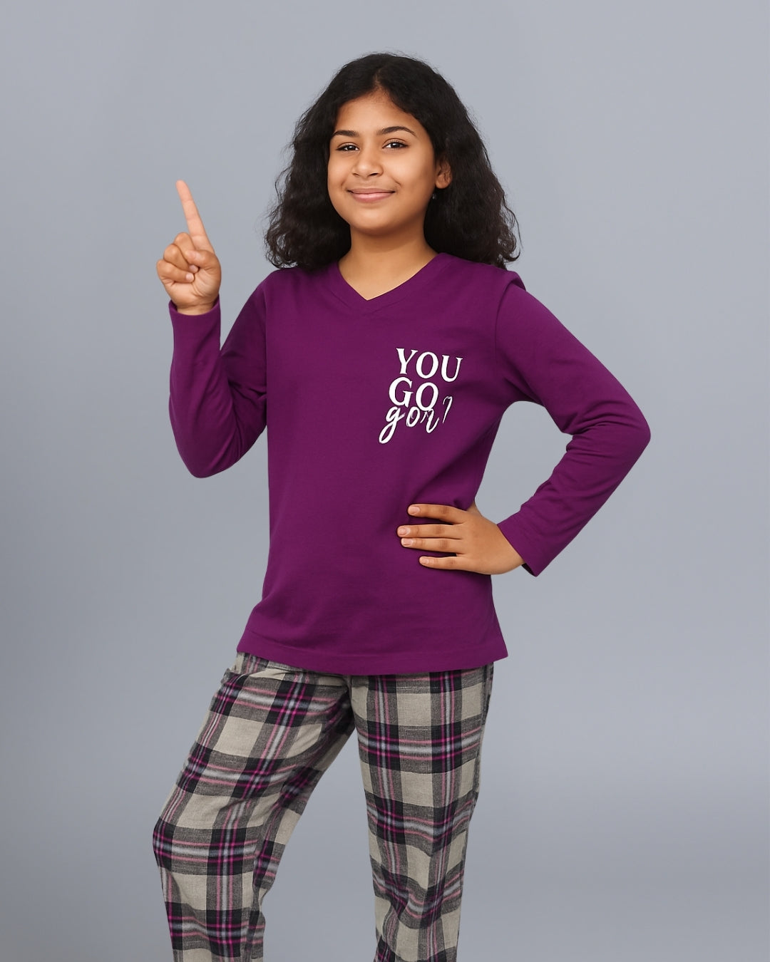 Purple Typography Printed Nightwear for Girls