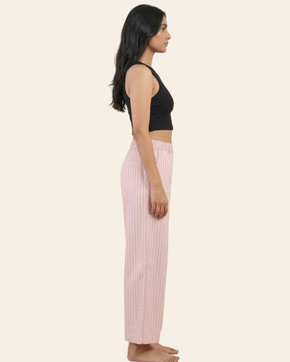 Pink Super Comfy Cotton Poplin Relax Fit Lounge Pant for Women