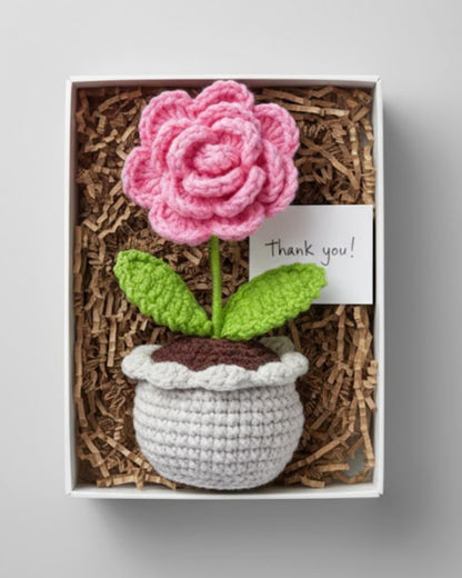 Handmade Crochet Pink Rose with Pot
