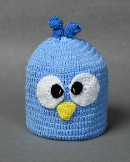 Blue Self Design Beanie Knitted Handmade Woollen Cap for Kids