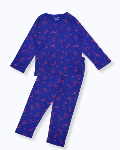Blue Dinosaur Printed Cotton Night Dress for Kids