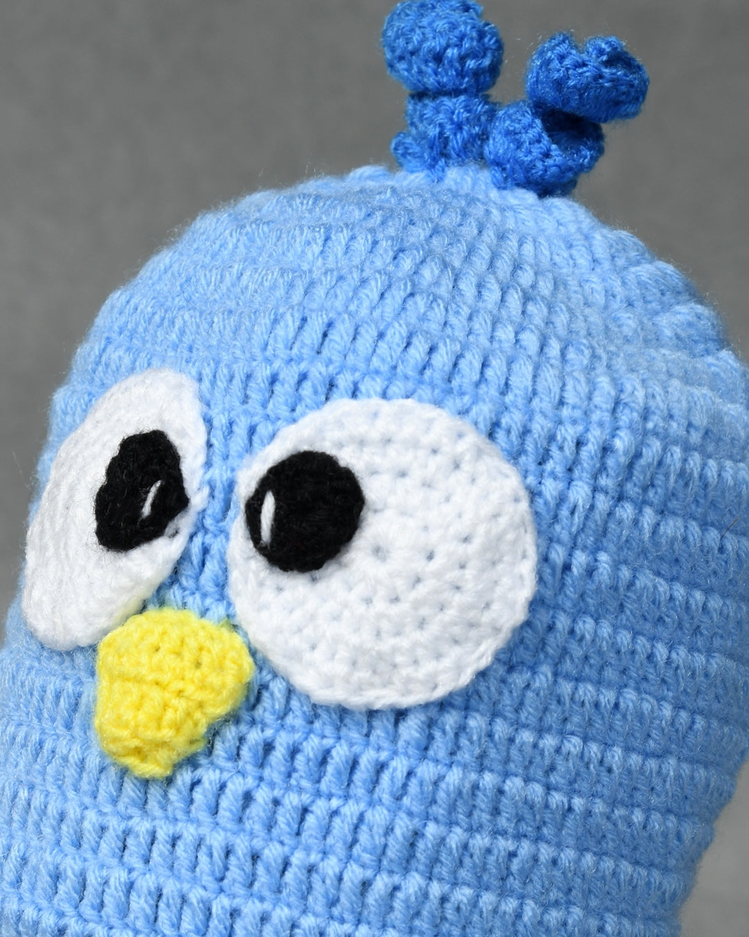 Blue Self Design Beanie Knitted Handmade Woollen Cap for Kids