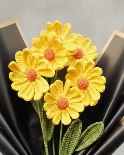 Handmade Crochet Yellow Daisy Flower Bouquet