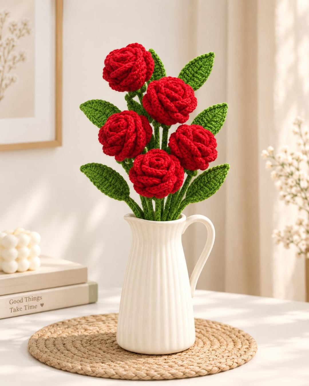 Handmade Crochet Rose Bouquet/Stick
