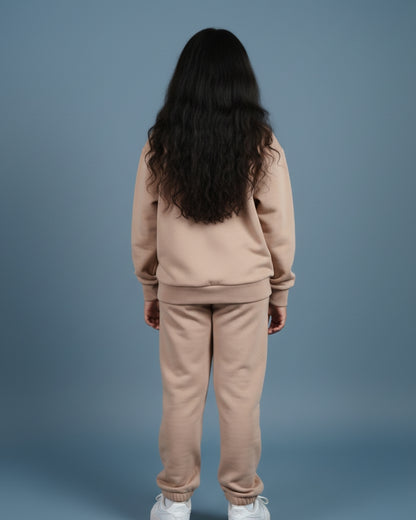 Brown Premium Cotton Full Sleeves Solid lapel Collar Jogger Set for Girls