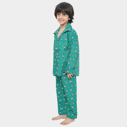 Green Football Printed Cotton Night Dress for Kids