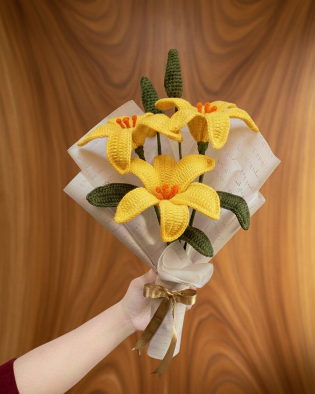Handmade Crochet Premium Organic Thread Yellow Lily Bouquet
