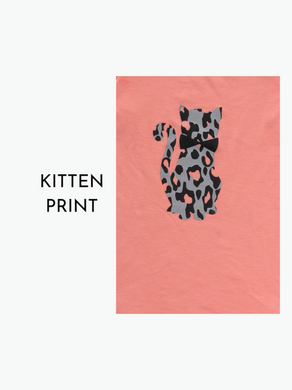 Coral Kitten Printed Cotton Night Dress for Girls