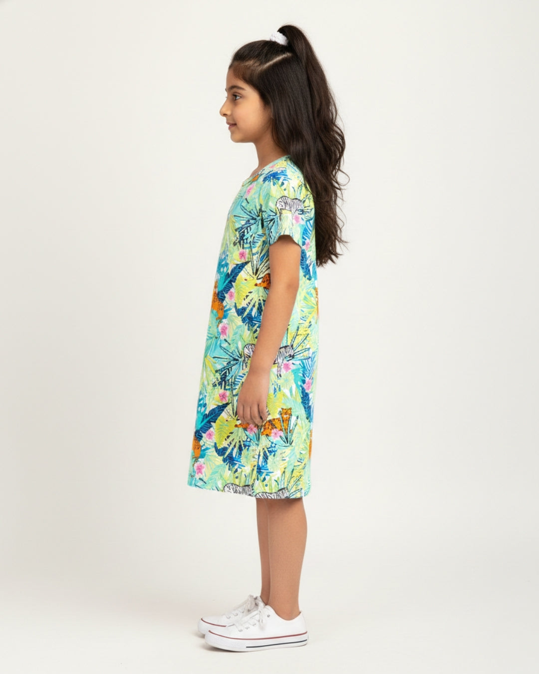 Multicolor Jungle Print Cotton Night Dress for Girls