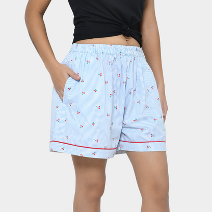 Blue Cherry Printed Girls Cotton Shorts