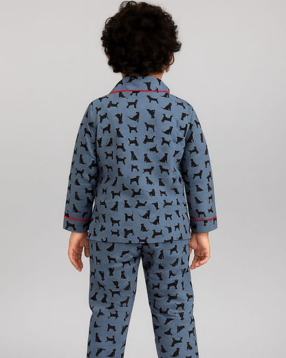 Blue Premium Cotton Puppy Printed Nightsuit for Kids