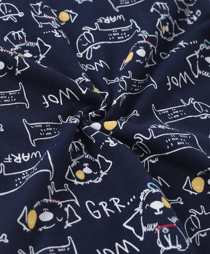 Black Puppy Printed Cotton Co-ord Set for Kids