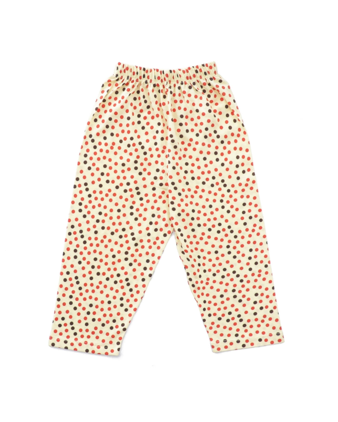 Yellow Cotton Knit Full Length Polka Dots Printed Pajama