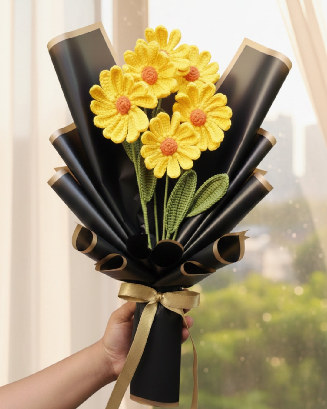 Handmade Crochet Yellow Daisy Flower Bouquet