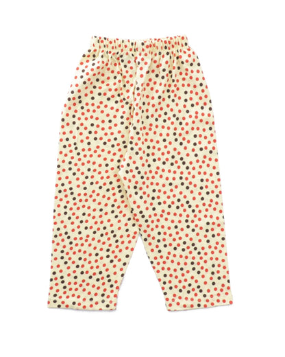 Yellow Cotton Knit Full Length Polka Dots Printed Pajama