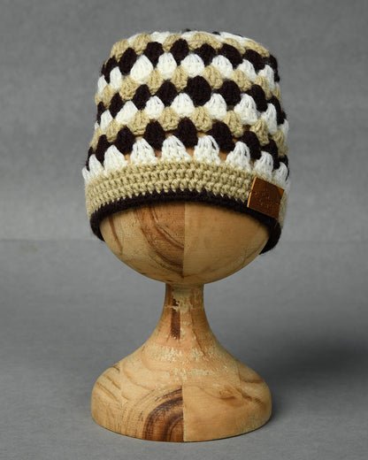 Multicolor Self Design Beanie Handmade Knitted Woollen Cap for Kids