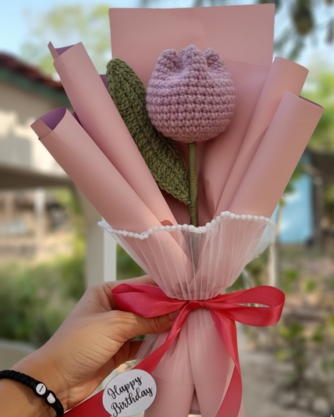 Handmade Crochet Mauve Tulip Bouquet